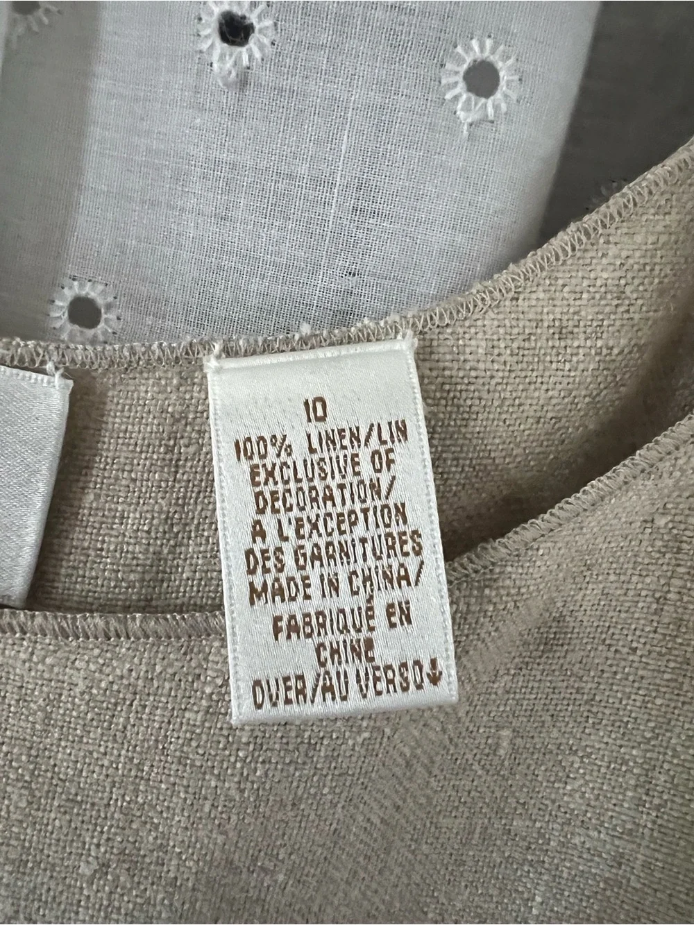 Dana Buchman Taupe Linen-Blend Scoop Neck Tank